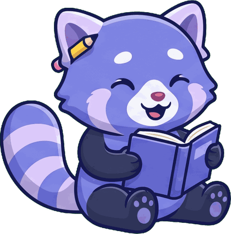 Pip the red panda reading a book